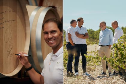 Durante su visita, Nadal recorrió los viñedos, probó las uvas de la cosecha y firmó un barril de la bodega