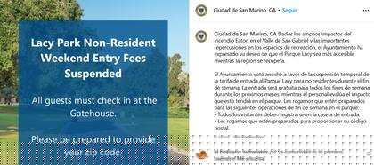 Durante tres semanas, San Marino permitió el ingreso sin costo a Lacy Park por la baja calidad del aire, pero aclaró que no se trató de un cambio permanente en la política