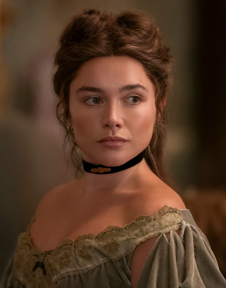 East of Eden. Florence Pugh as Cathy Ames in episode 104 of East of Eden. Cr. Geoffrey Short/Netflix © 2026