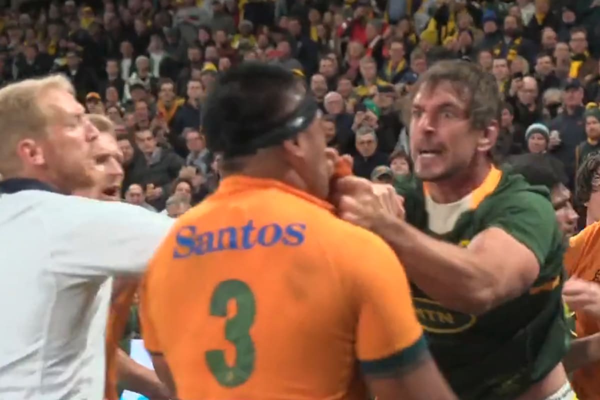 Eben Etzebeth y Allan Alaalatoa, en medio de la pelea durante Sudáfrica vs. Australia