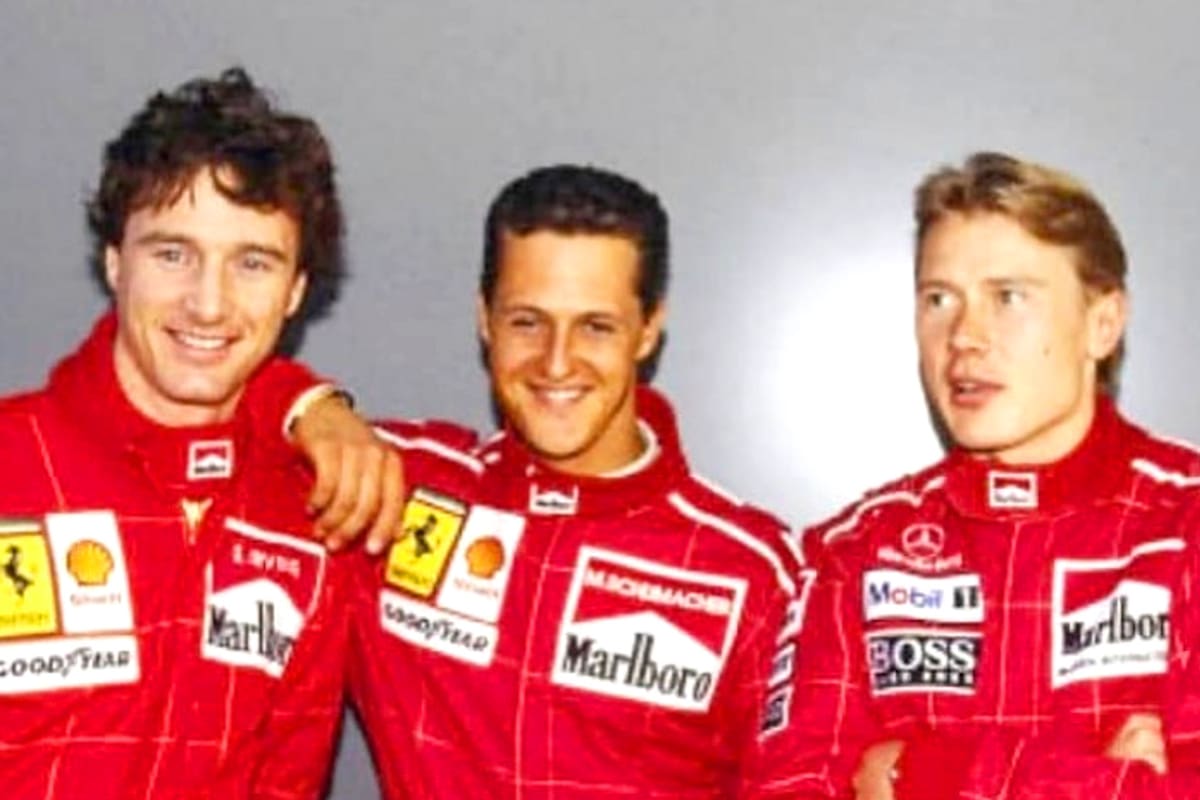 Eddie Irvine, Michael Schumacher y Mika Hakkinen, en una foto de los años 90.