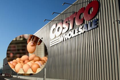 Edificio de Costco / hombre seleccionando huevos