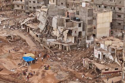 Edificios derruidos en Derna, libia, tras las inundaciones de septiembre
