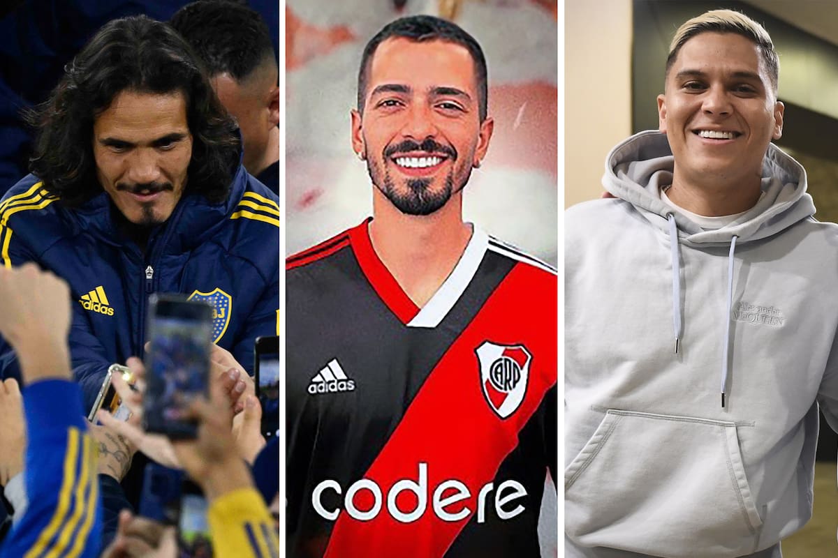 Edinson Cavani, Manuel Lanzini y Juan Fernando Quintero, las tres grandes figuras que acaba de importar el fútbol argentino vía Boca, River y Racing.