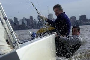 Eduardo Farré durante un entrenamiento previo a Sydney 2000 con su tripulante, Mariano Lucca