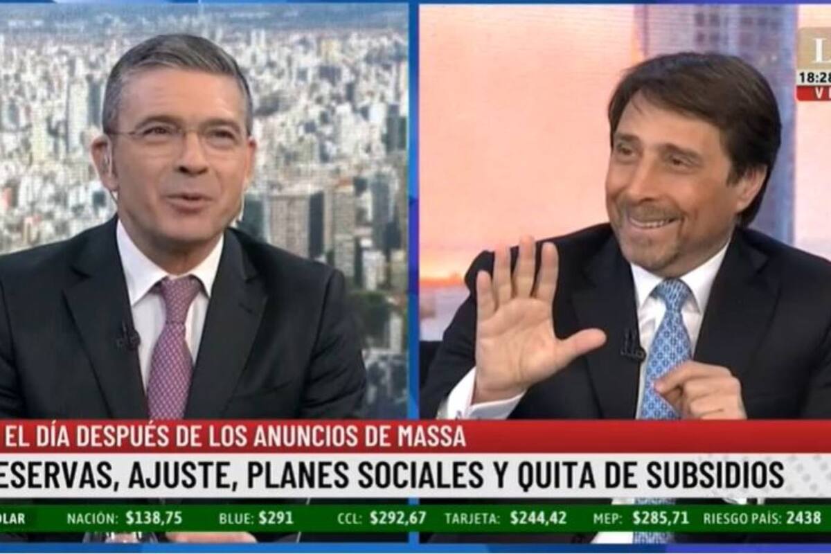 Eduardo Feinmann reaccionó con una carcajada ante un video que le mostró Pablo Rossi en el pase de LN+