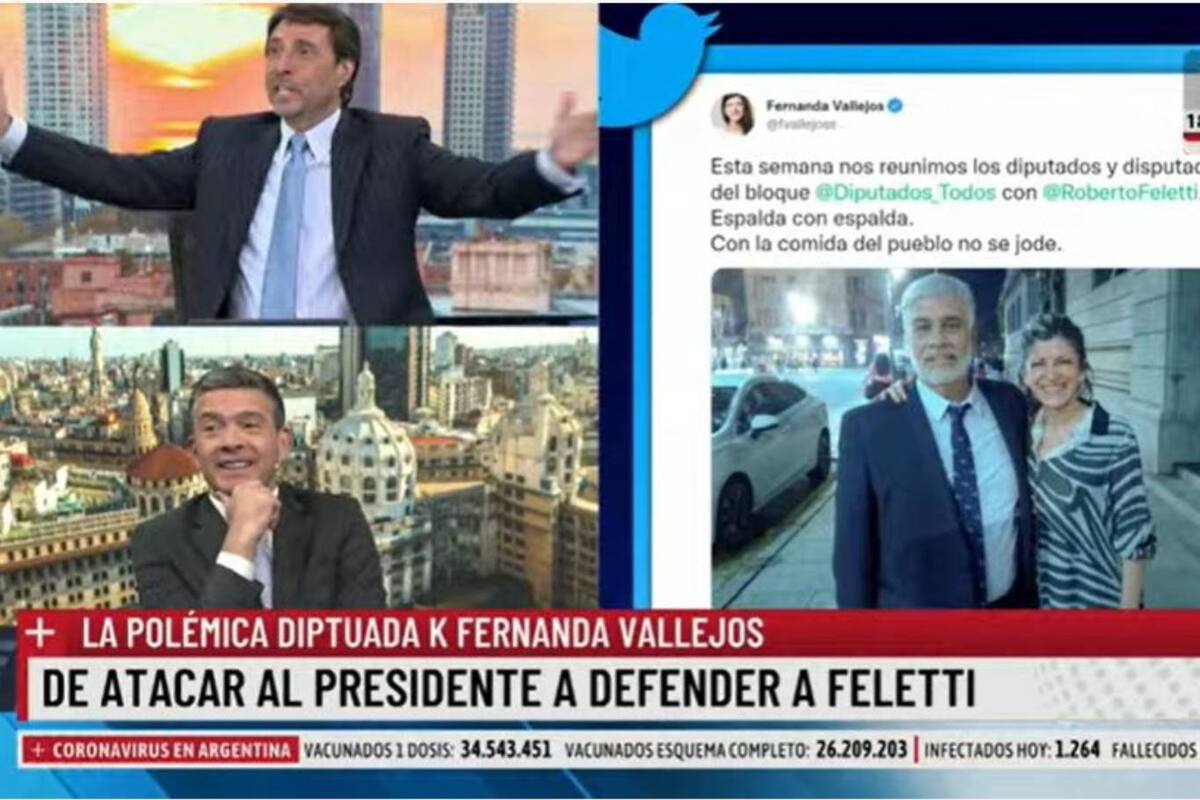 Eduardo Feinmann y Pablo Rossi se refirieron en el pase de LN+ a un tuit que posteó Fernanda Vallejos en el que se la ve junto al secretario de Comercio Interior Roberto Feletti
