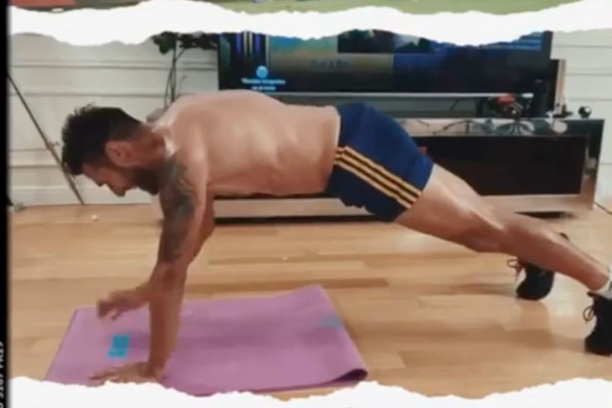 Eduardo Salvio, en pleno trabajo físico durante la cuarentena