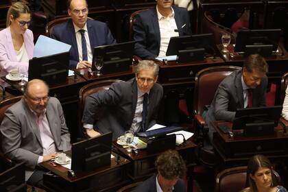 Eduardo Vischi, en el centro, rodeado de los senadores radicales
