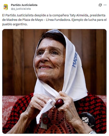 "Ejemplo de lucha para el pueblo argentino", escribieron desde la cuenta oficial del Partido Justicialista