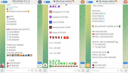 Ejemplos de grupos de venta de drogas en Telegram