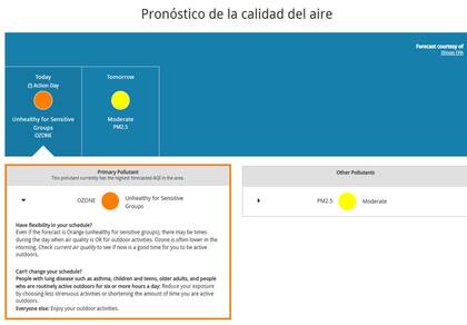 El 16 de julio, los pronosticos de la calidad de aire siguen mostrando una clara advertencias para los grupos sensibles a estas condiciones; sin embargo, se espera una mejora para el jueves 17 de julio
