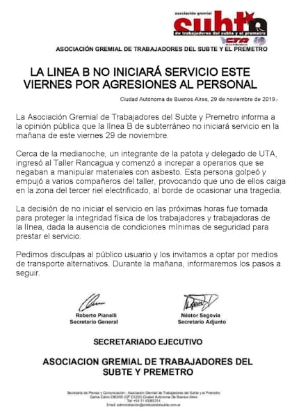 El comunicado