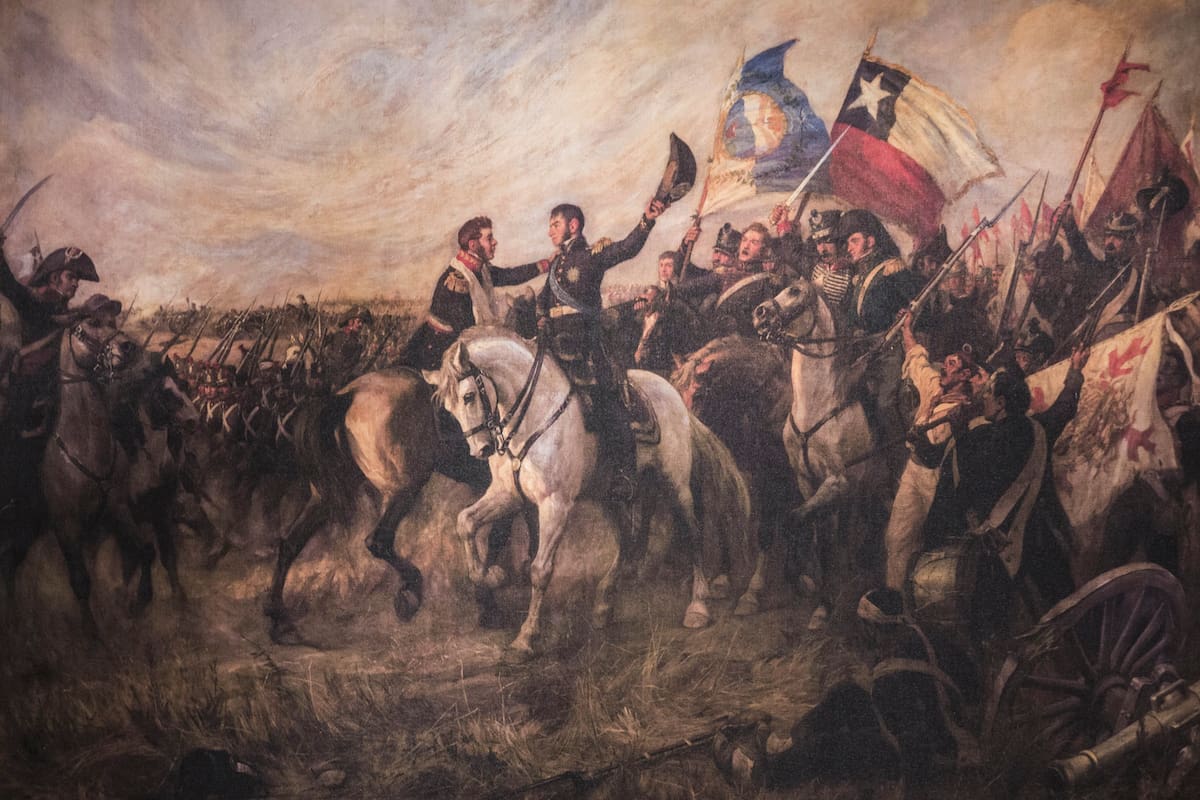 "El abrazo de Maipú", de Pedro Subercaseux.
En la pintura se ve representado el encuentro entre José de San Martín y Bernardo O’Higgins –con el brazo herido tras la batalla, diecisiete días antes, de Cancha Rayada-.