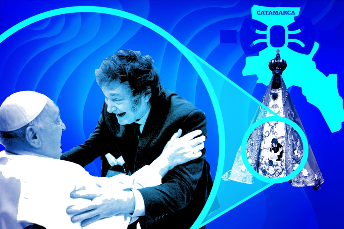 El abrazo entre el Papa y Milei, bordado en la Virgen del Valle