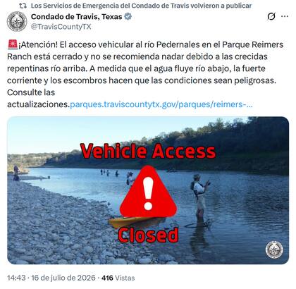 El acceso vehicular al río Pedernales en el Parque Ranch se encuentra cerrado por la crecida