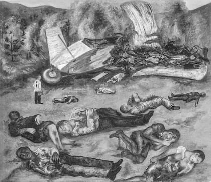 "El accidente de avión" es otro de los cuadros perdidos de Frida Khalo, elaborado durante un período de gran agitación personal que queda reflejado en la obra