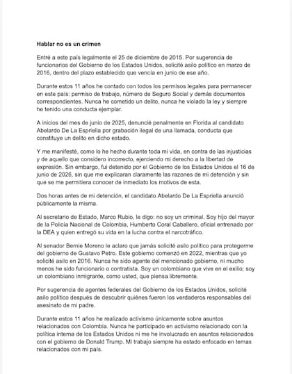 El activista colombiano Beto Coral hizo un descargo en redes sociales tras su detención