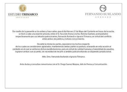 El acuerdo entre Romina Gaetani y Facundo Arana