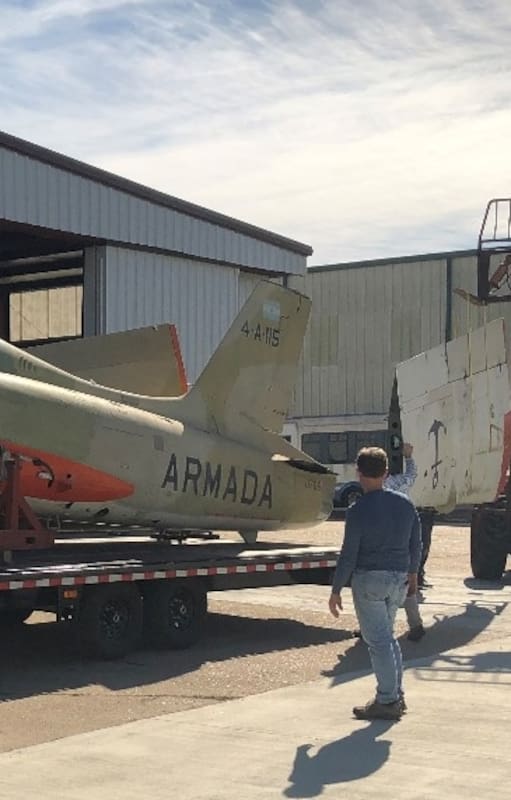 El Aermacchi de Crippa -que sobrevivió al fuego de la flota británica- en los Estados Unidos