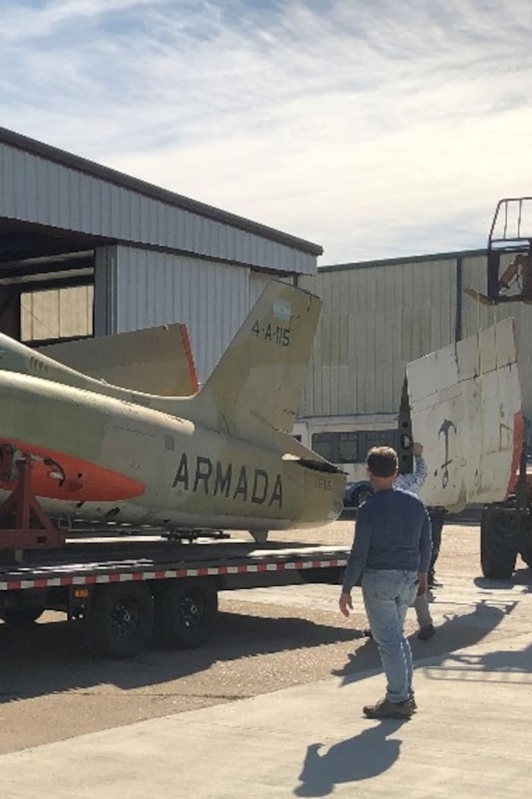 El Aermacchi de Crippa -que sobrevivió al fuego de la flota británica- en los Estados Unidos