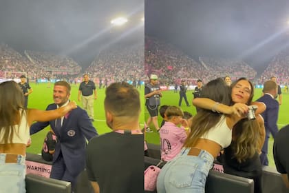 El afectuoso saludo de Antonela Roccuzzo con David y Victoria Beckham en el debut de Messi