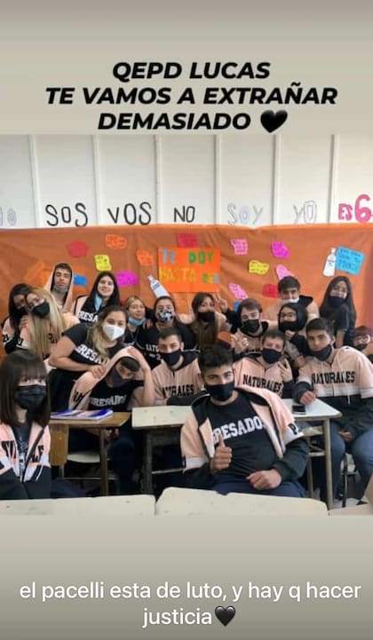 El afiche armado por los compañeros de Lucas Cancino en el 6° año en el Instituto Pacelli, de Quilmes, para exigir justicia