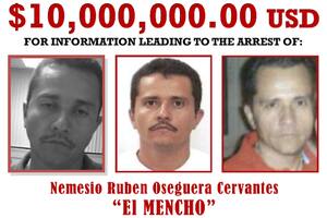 El afiche de la recompensa ofrecida por la DEA para dar con El Mencho, líder del Cartel de Jalisco Nueva Generación