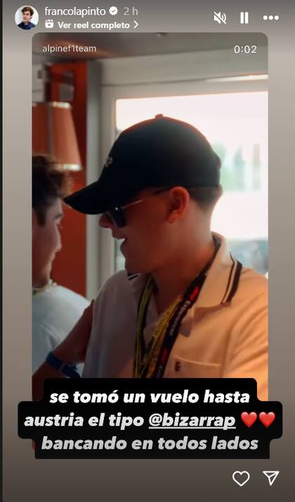 El agradecimiento de Franco a su amigo a través de sus redes (Foto: Captura Instagram @francolapinto)