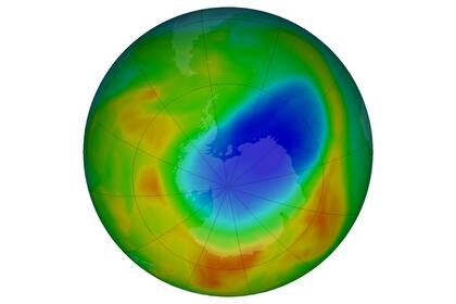 El agujero de ozono el 18 de octubre de 2019. Durante este mes estuvo en su tamaño mínimo histórico desde 1982, aunque se debe a factores ambientales y no a un cierre definitivo