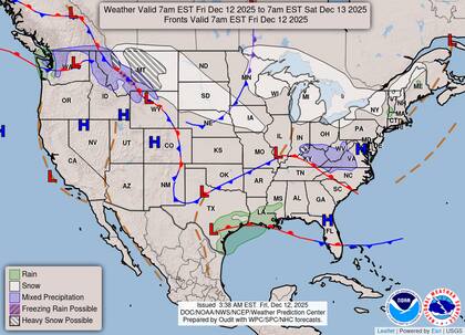El aire ártico avanzará desde Canadá hacia las Dakotas, Minnesota y Wisconsin, donde las máximas vespertinas se ubicarán entre 20°F y 30°F por debajo de lo habitual