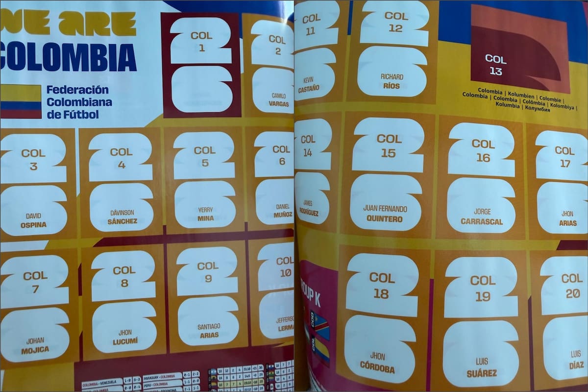 El álbum Panini para el Mundial 2026 incluye a la selección de Colombia en las páginas 34 y 35