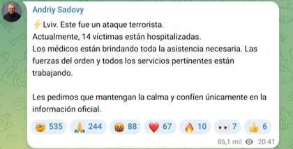 El alcalde de Leópolis aseguró que se trató de un ataque terrorista