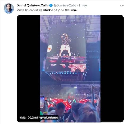 El alcalde de Medellín tampoco pudo sustraerse a la fascinación por el concierto de Maluma con Madonna y subió un posteo a las redes sociales