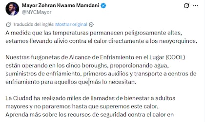 El alcalde Mamdani alertó sobre las altas temperaturas
