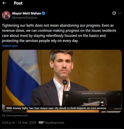 El alcalde Matt Mahan anuncia medidas de austeridad en San José