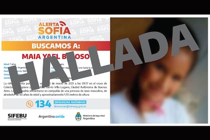 El Alerta Sofía permite dar difusión inmediata de la imagen e información del niño, niña o adolescente desaparecido; en el caso de Maia, fue una herramienta clave para hallarla
