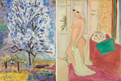 "El almendro en flor" (1946), de Pierre Bonnard, y "La joven y el jarrón" o "El desnudo rosa" (1920), de Henri Matisse