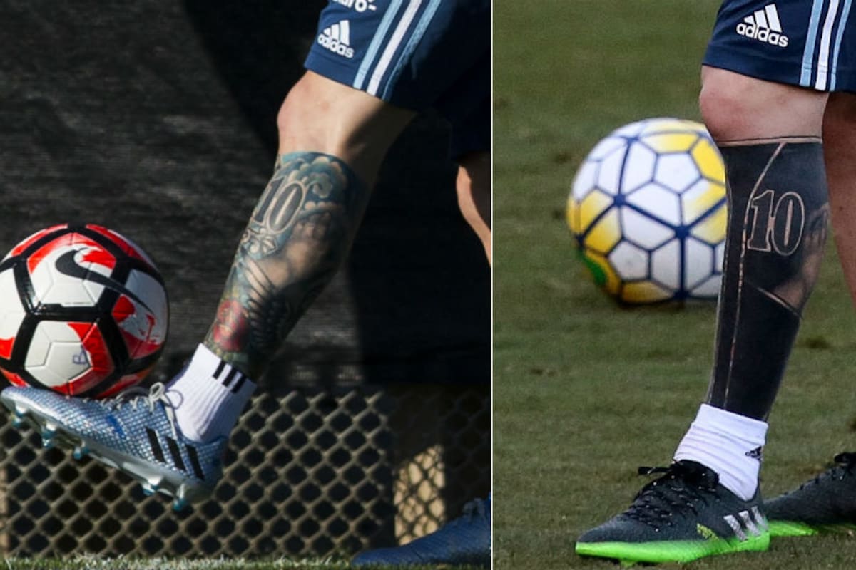 El antes y después de los tatuajes de Messi en la pierna izquierda
