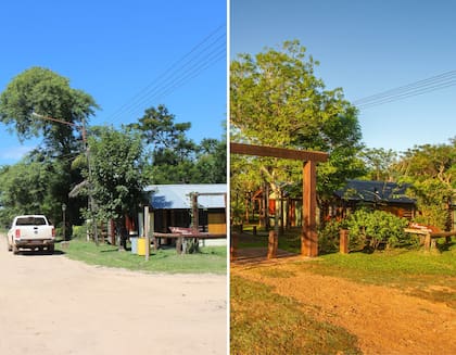 El antes y después de una de las calles que se cerró al tránsito vehicular y ahora funciona para caminar entre árboles , descansar bajo una pérgola y visitar los productos locales.