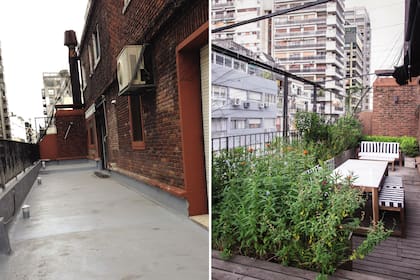 El antes y después de una terraza en un piso 8, expuesta a mucho viento y con exceso y, a la vez, carencia de sol.