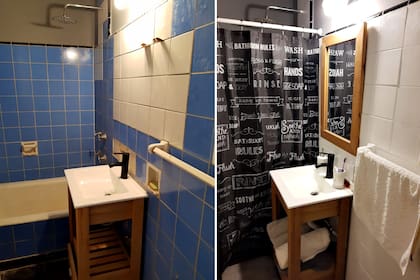 El antes y después en la remodelación de un baño de un departamento estándar con bajo presupuesto.