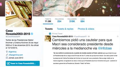 El antiguo twitter de Casa Rosada