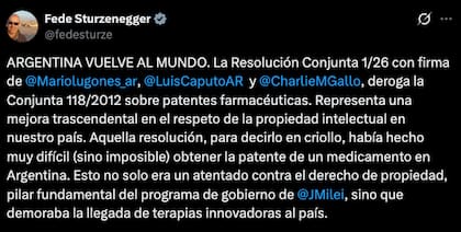 El anuncio de Federico Sturzenegger en su cuenta de X.