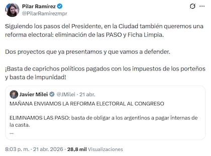 El anuncio de Pilar Ramírez sobre la eliminación de las PASO porteñas, en abril pasado