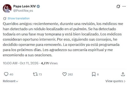 El anuncio del Papa