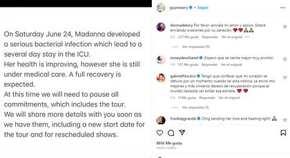 El anuncio del representante de Madonna tras su internación