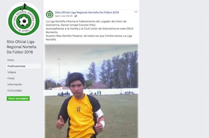 El anuncio en el Sitio Oficial Liga Regional Norteña De Fútbol 2016