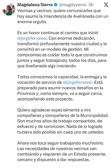 El anuncio en redes de Magdalena Sierra