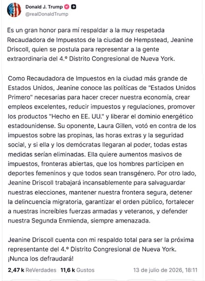 El apoyo de Trump a Jeanine Driscoll